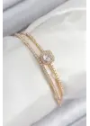 Pirinç Zirkon Taşlı Baget Model Gold Renk Kadın Bileklik