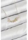 Pirinç Zirkon Taşlı Balık Kılçığı Model Gold Renk Kadın Kolye