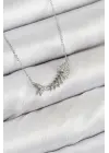 Pirinç Zirkon Taşlı Balık Kılçığı Model Gümüş Renk Kadın Kolye
