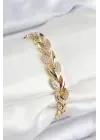 Pirinç Zirkon Taşlı Balık Kuyruğu Model Gold Renk Kadın Bileklik