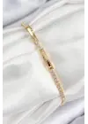 Pirinç Zirkon Taşlı Çiçek Model Gold Renk Kadın Bileklik