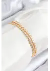 Pirinç Zirkon Taşlı Çift Sıra Model Gold Renk Asansörlü Kadın Bileklik