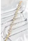 Pirinç Zirkon Taşlı Daire Baget Model Gold Renk VIP Seri Kadın Bileklik