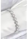 Pirinç Zirkon Taşlı Daire Baget Model Gümüş Renk VIP Seri Kadın Bileklik