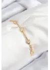Pirinç Zirkon Taşlı Daire Model Gold Renk Asansörlü Kadın Bileklik