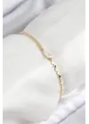 Pirinç Zirkon Taşlı Damla Model Ezme Zincir Gold Renk Kadın Bileklik