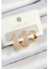 Pirinç Zirkon Taşlı Damla Model Gold Renk 3lü Çift Kadın Küpe Set