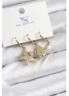 Pirinç Zİrkon Taşlı Deniz Yıldızı Ve İstiridye Model Gold Renk 3lü Kadın Küpe