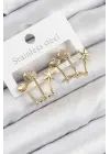 Pirinç Zirkon Taşlı Deniz Yıldızı ve İstiridye Model Gold Renk Kadın Küpe
