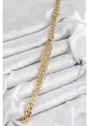 Pirinç Zirkon Taşlı Ezme Küba Zincir Model Gold Renk Kadın Bileklik