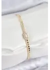 Pirinç Zirkon Taşlı Ezme Zincirli Baget Model Gold Renk Kadın Bilekilk