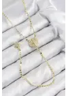 Pirinç Zirkon Taşlı Ezme Zincirli Madalyon Model Gold Renk Y Kolye