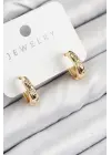 Pirinç Zirkon Taşlı Halka Model Gold Renk Kadın Küpe