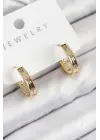Pirinç Zirkon Taşlı Halka Model Gold Renk Kadın Küpe