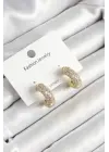 Pirinç Zirkon Taşlı Halka Model Gold Renk Kadın Küpe