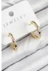 Pirinç Zirkon Taşlı Halka Model Gold Renk Kadın Küpe