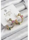 Pirinç Zirkon Taşlı Halka Model Gold Renk Kadın Küpe