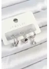 Pirinç Zirkon Taşlı Halka Model Gümüş Renk 3lü Çift Kadın Küpe Set