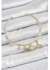 Pirinç Zirkon Taşlı İstiridye Ve Deniz Yıldızı Model Gold Renk Charm Bileklik