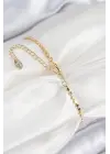 Pirinç Zirkon Taşlı Kalp Model Ezme Zincir Gold Renk Kadın Bileklik