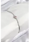 Pirinç Zirkon Taşlı Kalp Model Ezme Zincir Gümüş Renk Kadın Bileklik