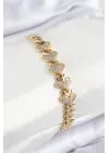 Pirinç Zirkon Taşlı Kalp Model Gold Renk Kadın Bileklik
