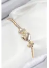 Pirinç Zirkon Taşlı Kalp Model Gold Renk Kadın Bileklik