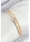 Pirinç Zirkon Taşlı Kalp Model Gold Renk Kadın Bileklik