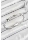 Pirinç Zirkon Taşlı Kalp Model Gümüş Renk Yaylı Kadın Bileklik
