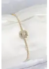 Pirinç Zirkon Taşlı Kare Model Gold Renk Kadın Bilekilk