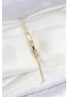 Pirinç Zirkon Taşlı Kare Model Gold Renk Kadın Bilekilk