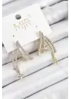 Pirinç Zirkon Taşlı Kayan Yıldız Model Gold Ve Gümüş Renk Kadın Küpe