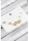 Pirinç Zirkon Taşlı Kelebek Model Gold Renk 925 Ayar Gümüş Çivi Kadın Küpe Set