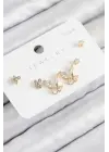 Pirinç Zirkon Taşlı Kelebek Model Gold Renk 925 Ayar Gümüş Çivi Kadın Küpe Set