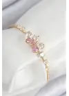Pirinç Zirkon Taşlı Kelebek Model Gold Renk Kadın Bileklik