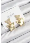 Pirinç Zirkon Taşlı Kelebek Model Gold Renk Kadın Küpe