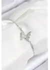 Pirinç Zirkon Taşlı Kelebek Model Gümüş Renk Asansörlü Kadın Bileklik