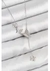 Pirinç Zirkon Taşlı Kelebek Model Gümüş Renk Kadın Kolye