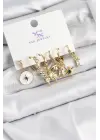 Pirinç Zİrkon Taşlı Kelebek ve Yıldız Model Gold Renk 3lü Çift Kadın Küpe