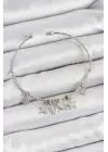 Pirinç Zirkon Taşlı Kelebek Ve Yıldız Model Gümüş Renk Charm Bileklik