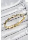 Pirinç Zirkon Taşlı Kemik Model Gold Renk Vip Kadın Bileklik
