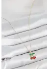 Pirinç Zirkon Taşlı Kiraz Model Gold Renk Kadın Kolye