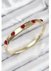 Pirinç Zirkon Taşlı Kırmızı Kalp Model Gold Renk Kadın Kelepçe