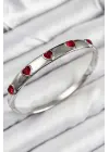 Pirinç Zirkon Taşlı Kırmızı Kalp Model Gümüş Renk Kadın Kelepçe
