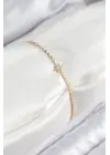 Pirinç Zirkon Taşlı Kutup Yıldızı Model Ezme Zincir Gold Renk Kadın Bileklik