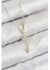 Pirinç Zirkon Taşlı Kutup Yıldızı Model Gold Renk Kadın Kolye