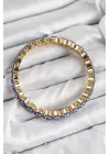 Pirinç Zirkon Taşlı Lacivert Nazar Model Gold Renk Lastikli Kadın Bileklik