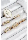 Pirinç Zirkon Taşlı Lale Model Gold Renk Kadın Yüzük Kombin Set