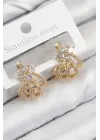 Pirinç Zirkon Taşlı Model Gold Renk Kadın Küpe
