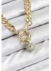 Pirinç Zirkon Taşlı Nazar Boncuk Detaylı Klasik Zincir Model Gold Renk Kadın Kolye